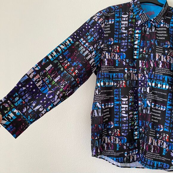 SUGAR Shirt Men's 2XL Colorful All-Over Print Dress Long Sleeve Flip Cuff - Picture 5 of 12